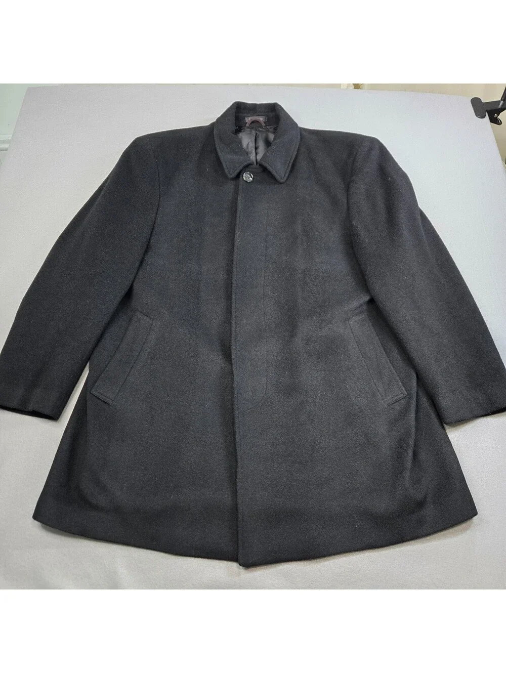 Lauren Ralph Lauren Overcoat Mens 48R Black Wool Blend Long Classic Coat Trench